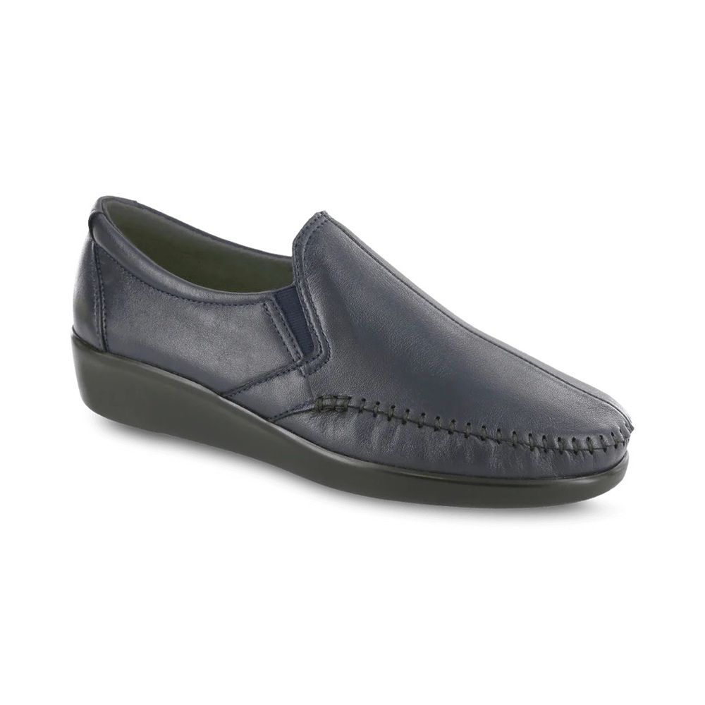 SAS Dream Comfort Slip On Leather Loafer Navy Blue 8N Coastal Grandma
